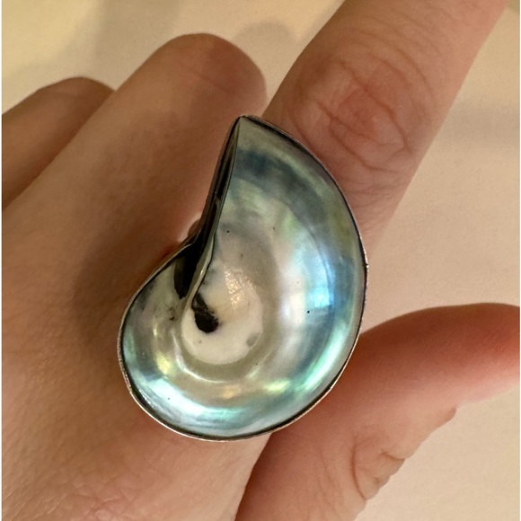 Vintage Large Sterling Silver 925 Handmade Shell Statement Ring - Picture 3 of 13